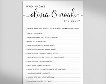 Personalized "Who Knows the Couple Best?" Game Cards - Engagement or Wedding Shower, Rehearsal Dinner - For Bride & Groom - Printed Cards