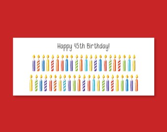 Happy 45th Birthday Card – Colorful Watercolor Candle Design – Personalized Name Option – Birthday Card for Anyone Turning 45