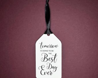Rehearsal Dinner Gift Tags with black ribbon - tomorrow is going to be the best day ever - Saturday, Sunday - Gift Tags - Welcome Bag Tags