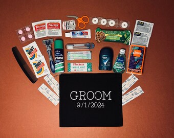 Groom's Emergency Kit - Medium Black Travel Bag - Wedding Day Kit - Hangover Kit - Gift for Groom - Groom Survival Kit - Custom Bag