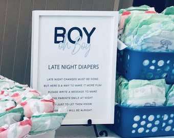 Late Night Diaper Sign - Diaper Game Sign - Baby Shower Sign - Boy Baby Shower - Funny Diaper Sign - Boy oh Boy - Digital File - Printable