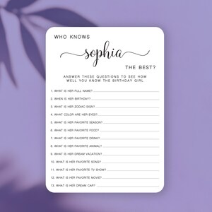 Personalized Who knows the birthday girl best game - Adult Birthday Party Game for her - Pick your Set- Physical Cards- Party Game Activity
