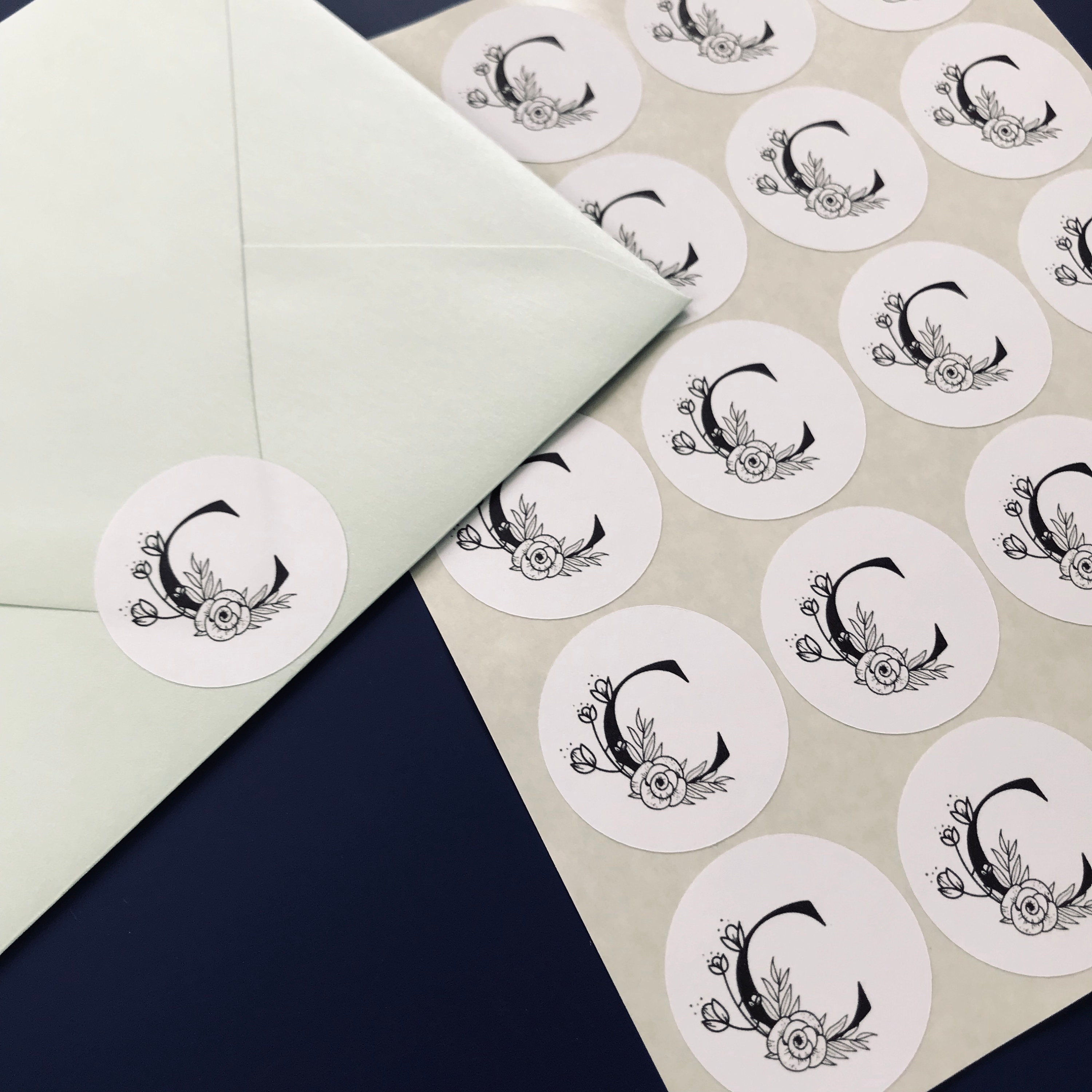 1 Monogram Envelope Seal Stickers Set of 63, Round Initial Sticker