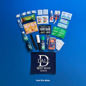 Groom&#39;s Emergency Kit - Medium Navy Travel Bag - Wedding Day Kit - Hangover Kit - Gift for Groom - Groom Survival Kit - with essential items