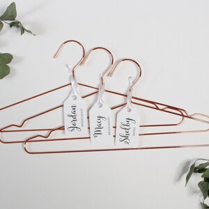 Elegant Rose Gold Wedding Hangers - Pick your Set - Custom Personalized Gift Tag - Dress / Robe Hangers - Metal Hangers - Bridesmaid Hangers