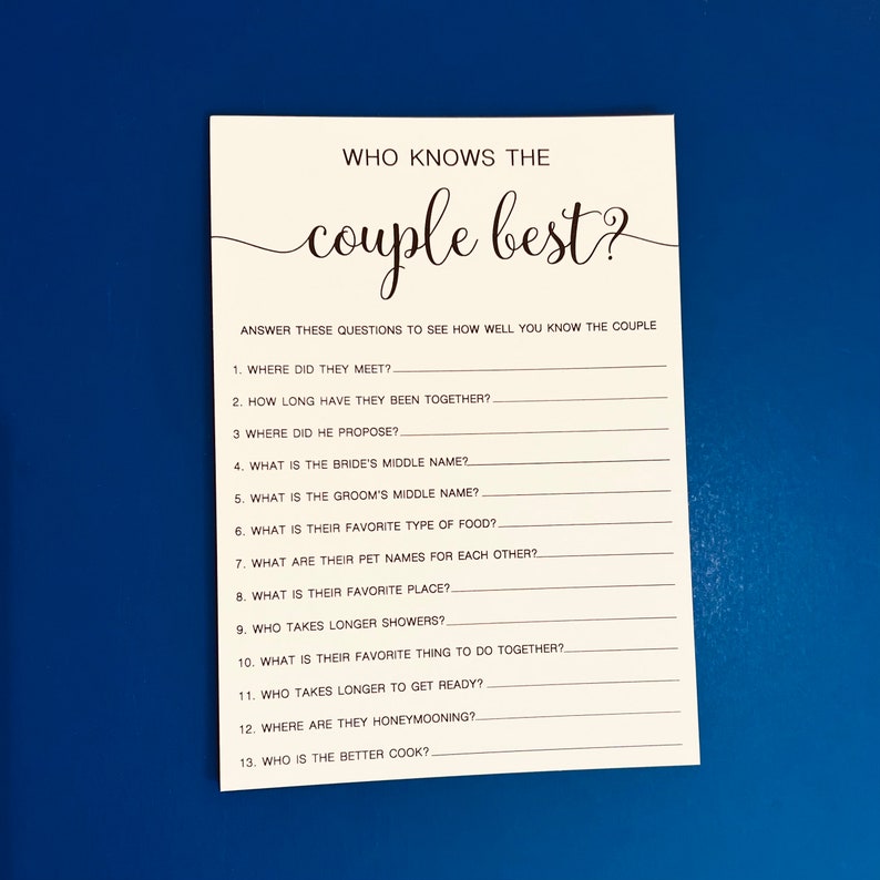 Who Knows the Couple Best Game Wedding Shower Game - Etsy