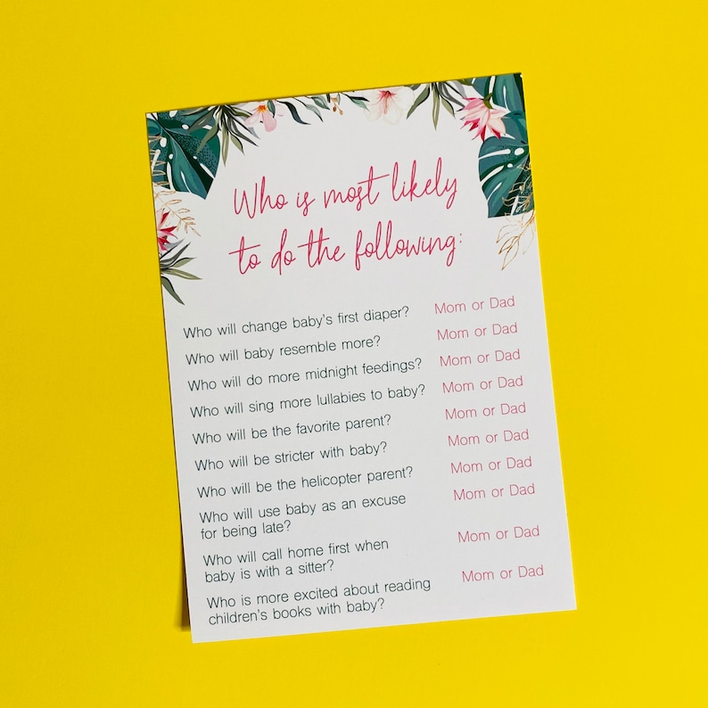 Printable Mom or Dad Baby Shower Game Who is Most Likely to Etsy UK