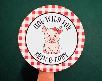 Hog Wild Custom Party Stickers - Girl or Boy Pig Option - BBQ, Picnic, Country Bridal Shower, Family Reunion, Baby shower - Matte Stickers
