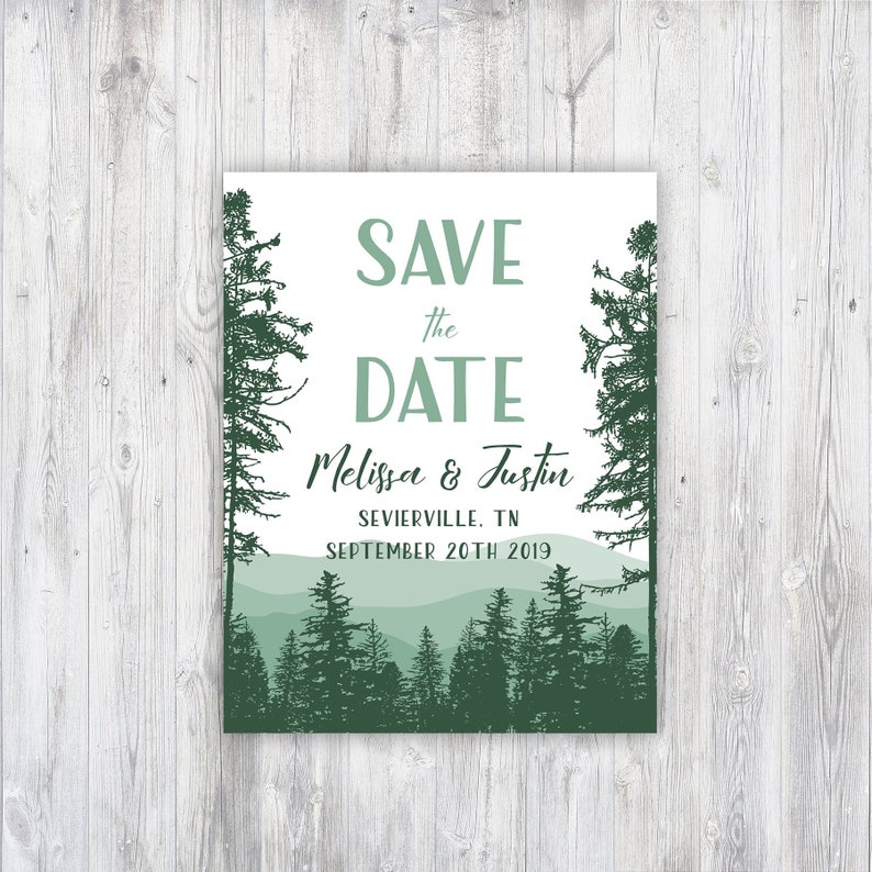 Mountain Save the Dates Invitations /& Envelopes Rustic Save the Dates Forest Save the Date Cabin Weekend Bachelorette Invites Custom