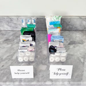 Wedding Bathroom Trays - Deluxe His and Hers Wedding Bathroom Trays - Wedding Day Emergency Kit - Amenity Basket with trays, sign & items