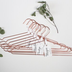 Elegant Rose Gold Wedding Hangers - Pick your Set - Custom Personalized Gift Tag - Dress / Robe Hangers - Metal Hangers - Bridesmaid Hangers