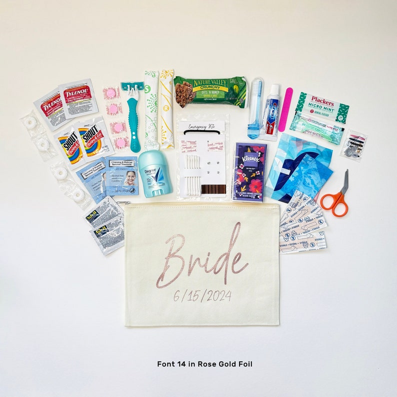 Natural Bridal Emergency Kit Large Bag Bride Survival Kit Wedding Emergency Kit Bridal Shower Gift Gift for Bride Bridesmaid Gift image 1