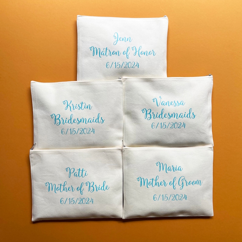 Bulk ordering is available. Custom each bag for each bridesmaids, maid of honor, Mother of Bride, and Mother of Groom.