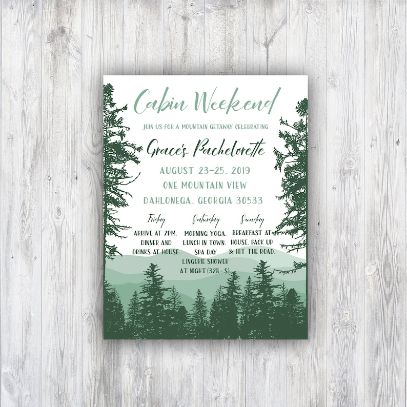 Mountain Save the Dates Invitations /& Envelopes Rustic Save the Dates Forest Save the Date Cabin Weekend Bachelorette Invites Custom