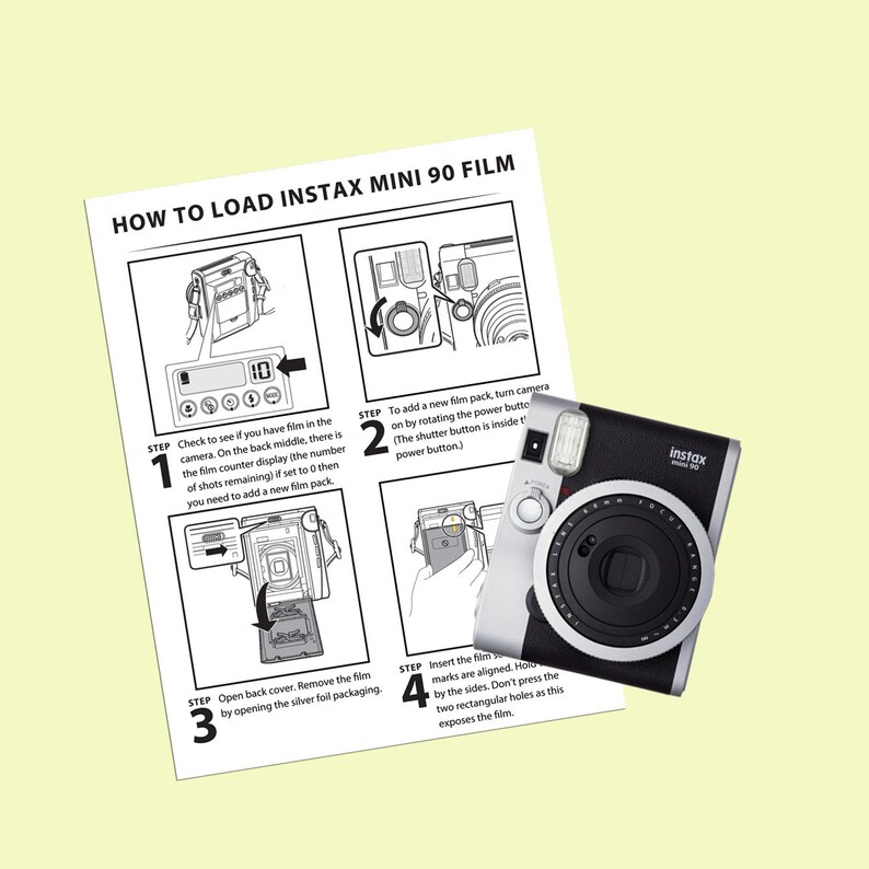 Polaroid Instax Mini 90 instructions. More in depth detail on Etsy