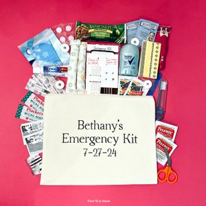 Instead of the word Bride, you can add a name instead. This emergency kit states, "Bethany's Emergency Kit 7-27-24".