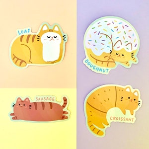 Super Cute Food Yoga Cats Stickers Set glanzend papier geïllustreerde stickers en bijpassende schattige kat recyclebaar waterdicht groot kunstlabel