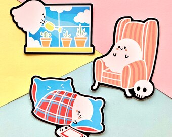 Spooky Cute Ghost Stickers Set de 3 pegatinas ilustradas de vinilo mate y combina spooker reciclable impermeable gran etiqueta de arte