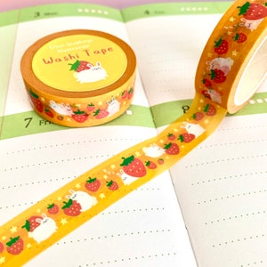 Bunny X Strawberry Washi Tape illustrated printed Japanese kraft washi paper recyclable kawaii