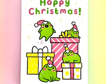 Christmas Card Hoppy Christmas cute animal Xmas bear cat dog frog festive greeting illustrated unique quirky art pun