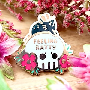 Gevoel Ratty Emaille Pin schattige rattenschedel bloemen revers pin badge