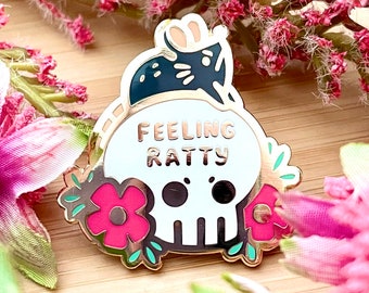 Feeling Ratty Enamel Pin cute rat skull flowers lapel pin badge