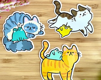 Mogs & Frogs Super Cute Stickers Set de 3 pegatinas ilustradas brillantes Lindo animal anfibio reciclable regalo a prueba de salpicaduras para el dueño de la mascota kawaii