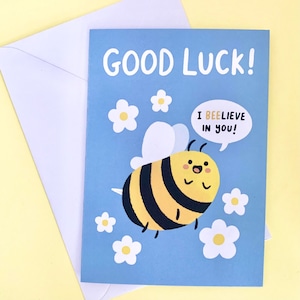 Carte de fête A6 Bonne chance « JE CROIS en vous » Illustration de carte de voeux drôle abeille illustrée originale