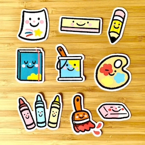 Pacchetto adesivi Mix Art Supplies artista creativo righello stazionario pennello adesivi illustrati lucidi simpatici kawaii antispruzzo