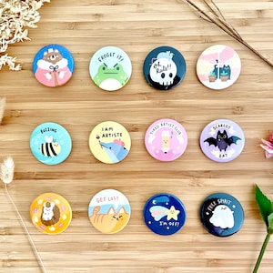 So Cute Badges Choose 4 from 12 Numbered Designs pins animals puns
