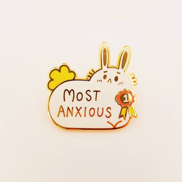 Enamel Pin cute most anxious bunny rabbit enamel pin badge animal anxiety scared lapel pin bag accessory gift idea