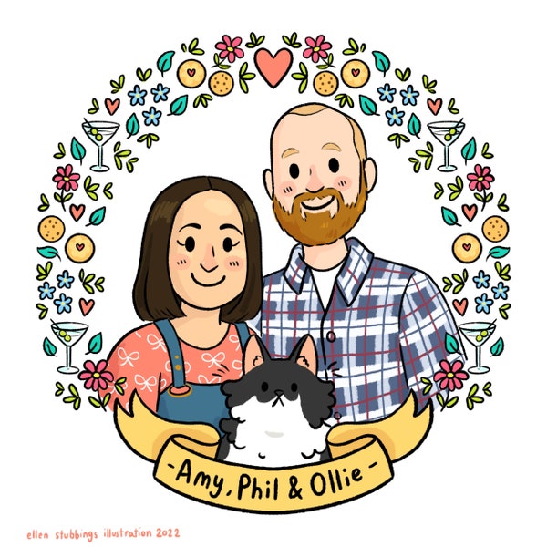 Custom Portrait Digital File Only custom family friends pet couple drawing illustration