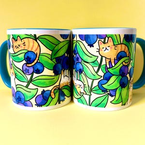 Blueberry x Cat Mug cute illustrated colourful 11oz coffee mug