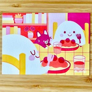 Impresión de postal fantasma A6, linda impresión artística ilustrada espeluznante de San Valentín de febrero con gato negro