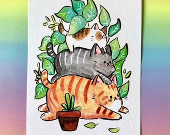 Art Print cute A5 cat stack illustration