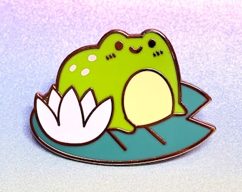 Pin de esmalte de rana, linda rana, sapo, serigrafía, pin de solapa, insignia