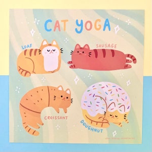 Essen Yoga Katzen Quadrat Art Print Quadrat magisches kleines Quadrat Druck Wohnkultur