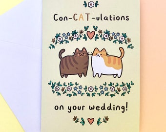 Een A6-wenskaart past helemaal bij je bruiloft! grappige schattige kattenillustratie geïllustreerd eigenzinnig