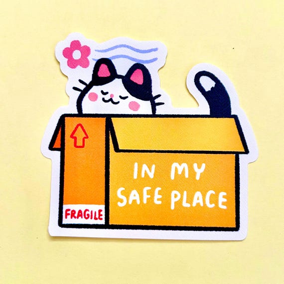 In My Safe Place Cat Individual Sticker Illustration Illustrated Animal Feline Kitten Box