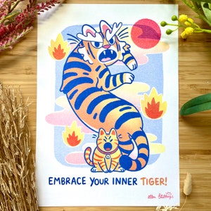 Riso A4 Art Print Release your Inner Tiger Risograph Printing home decor