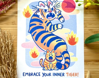 Riso A4 Art Print Release your Inner Tiger Risograph Printing home decor