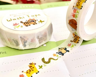 Safari Animals Washi Tape illustrated Cute snake monkey tiger royal bear recyclable gift kawaii printed Japanese kraft paper