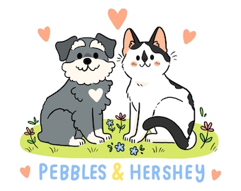 Custom Pet Portrait Physical Print and Digital File cute animal illustration cat dog rabbit rat bird lizard ferret commission