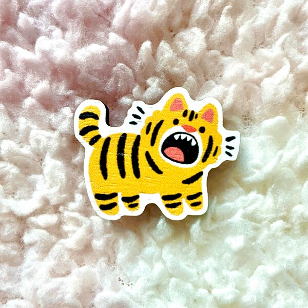 Tiger Wooden Pin quirky pin badge animal lapel pin bag accessory gift idea