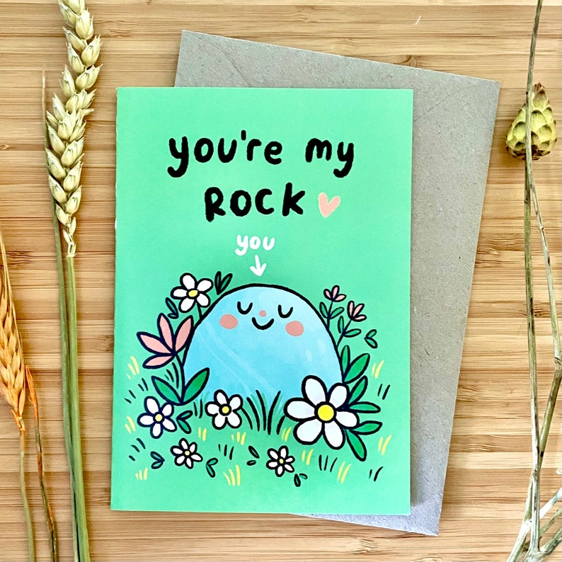 A6 greeting card You Are My Rock birthday anniversary valentine's love well done pun congratulations cute illustrated card illustration image 1