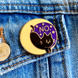 Enamel Pin cute no cat moon stars glitter glittery animal space witch black cat quirky lapel pin bag accessory gift idea