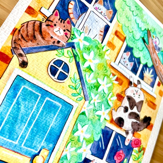 アートプリントイラスト猫だらけの家かわいい猫の装飾 - Etsy 日本