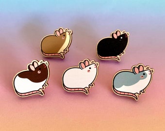 Cute Pet Rat Wooden Pin (Choice of 5 colours) quirky wood pet pin badge animal lapel pin bag accessory gift idea