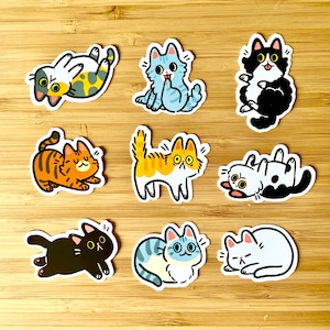 Sticker Pack Mix Bag of Cats set of 9 gloss illustrated stickers cute animal cat