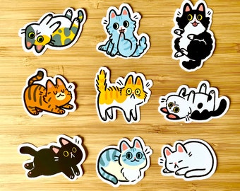 Paquete de pegatinas mixtas de gatos, juego de 9 pegatinas brillantes ilustradas de un lindo animal gato.